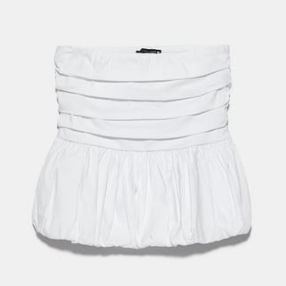 Zara Puffy Strapless White Top